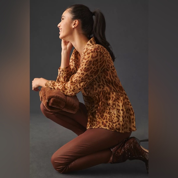 BLUE TASSEL: Silk Leopard Tiered Blouse - Picture 4 of 6